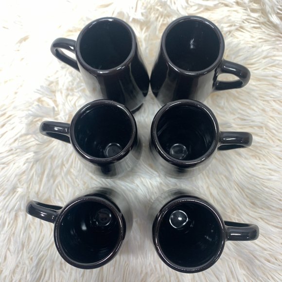 6 Vintage Retro MCM California Pottery Mugs Demitasse Art Deco Black Handle Foot - Picture 4 of 6